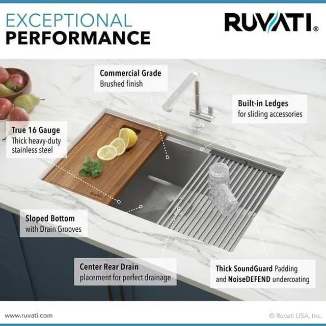 Alt view image 3 of 8 - RUVATI RVH8310 30" Workstation Ledge Undermount 16 Gauge SS Kitchen Sink Single