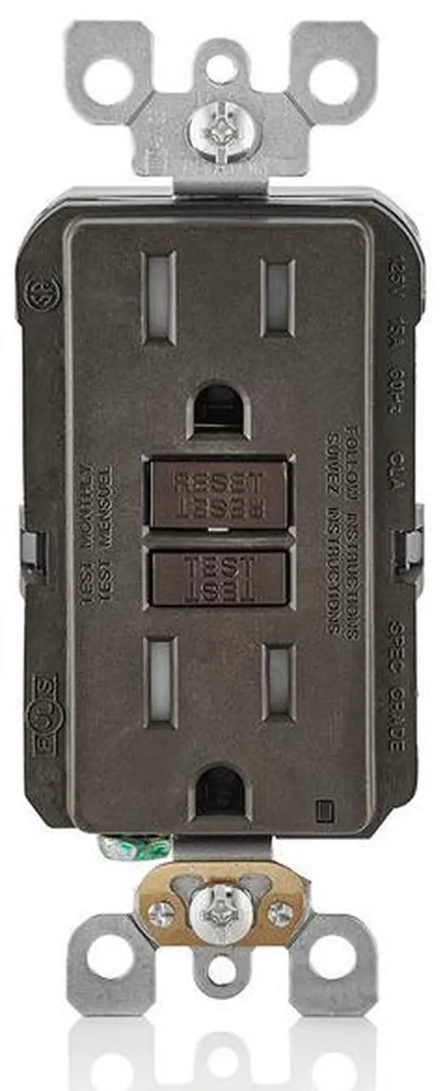Alt view image 4 of 7 - Leviton GFTR1 Tamper Resistant GFCI Receptacle, 15A, 125V, Brown