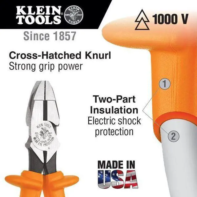 Alt view image 3 of 7 - KLEIN TOOLS D2000-9NE-INS 9 5/8 in 2000(TM) Linemans Plier High Leverage, Steel