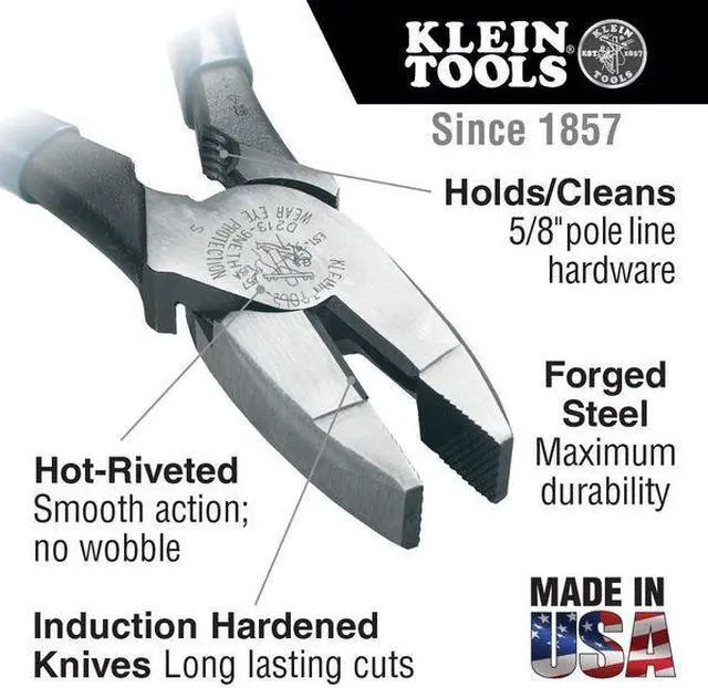 Alt view image 3 of 6 - KLEIN TOOLS D2000-9NETH 9 3/8 in 2000(TM) Linemans Plier High Leverage, Steel