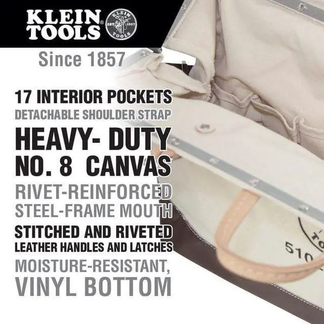 Alt view image 4 of 14 - KLEIN TOOLS 5102-24SP Tool Bag, Brown, Canvas, 17 Pockets