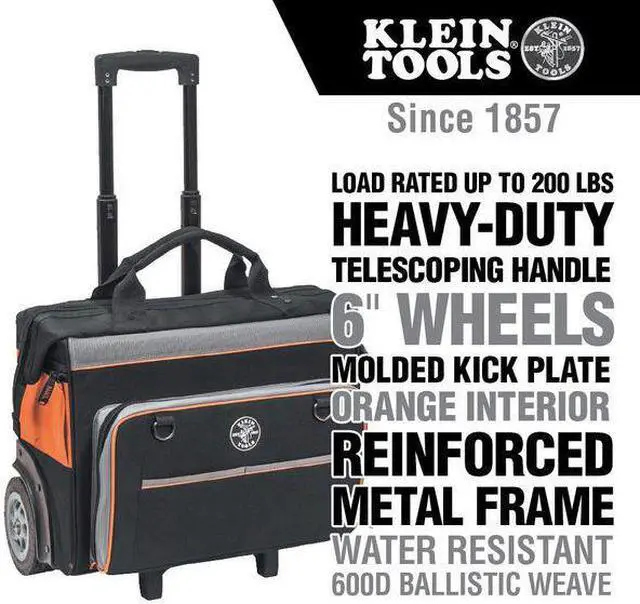 Alt view image 10 of 16 - Klein Tools - 55452RTB - Klein Tools Tradesman Pro Carrying Case (Roller) for Tools - Metal Frame, 600D Ballistic Weave - Handle - 14 Height x 19 Width x 12.5 Depth