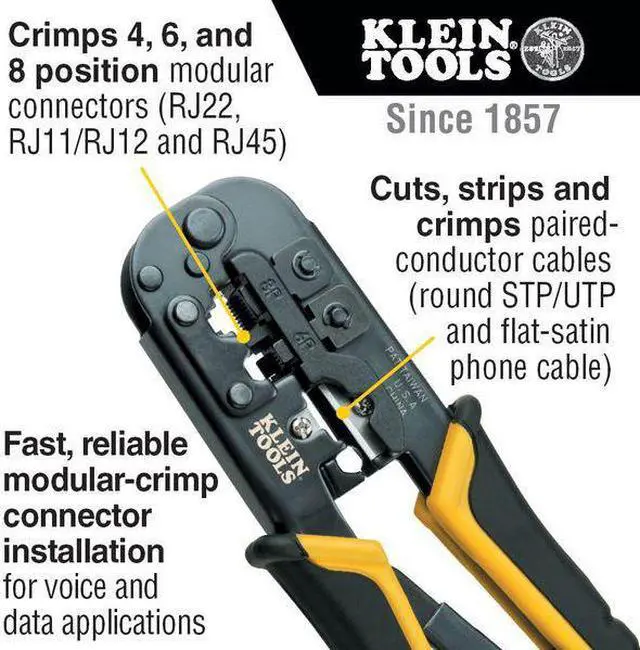 Alt view image 6 of 7 - KLEIN TOOLS VDV226-011-SEN 7 1/2 in Ratchet Crimper CAT3, CAT5e, CAT6/6A