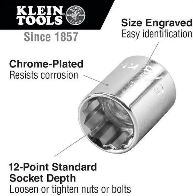 Alt view image 3 of 3 - KLEIN TOOLS 65512 1/2" Drive Socket Wrench Set, SAE, 16 pcs