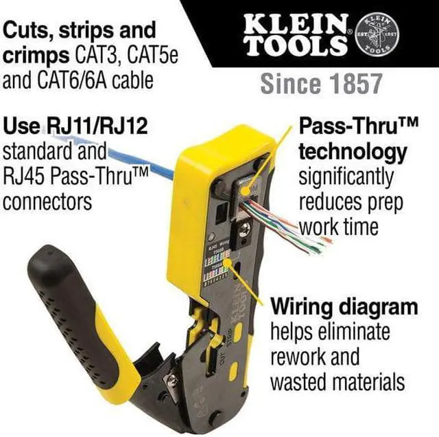 Alt view image 16 of 20 - KLEIN TOOLS VDV226-110 6 3/32 in Ratchet Crimper CAT3, CAT6/6A