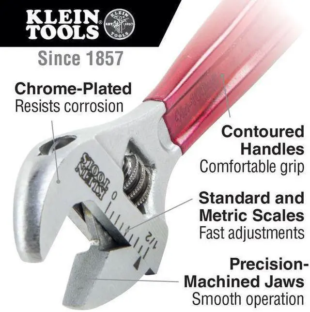 Alt view image 7 of 9 - Klein Tools Adj. Wrench, 4", 1/2" Cap., Chrome Full Polish Chrome  Steel  D506-4