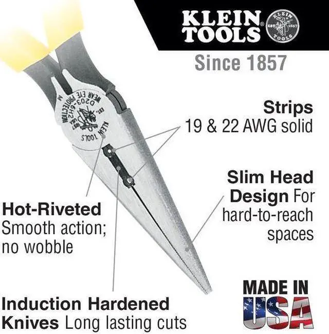 Alt view image 3 of 4 - KLEIN TOOLS D203-6H2 Pliers, Needle Nose Side-Cutters, Stripping, 6-Inch