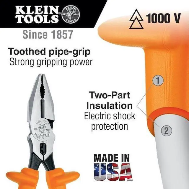 Alt view image 2 of 4 - KLEIN TOOLS 12098-INS 8 7/8 in Linemans Plier High Leverage w/ Wire Crimper,