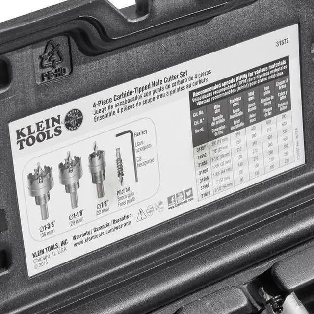 Alt view image 3 of 8 - Klein Tools 31872 Carbide-Tipped Hole Cutter Kit, 4 pieces