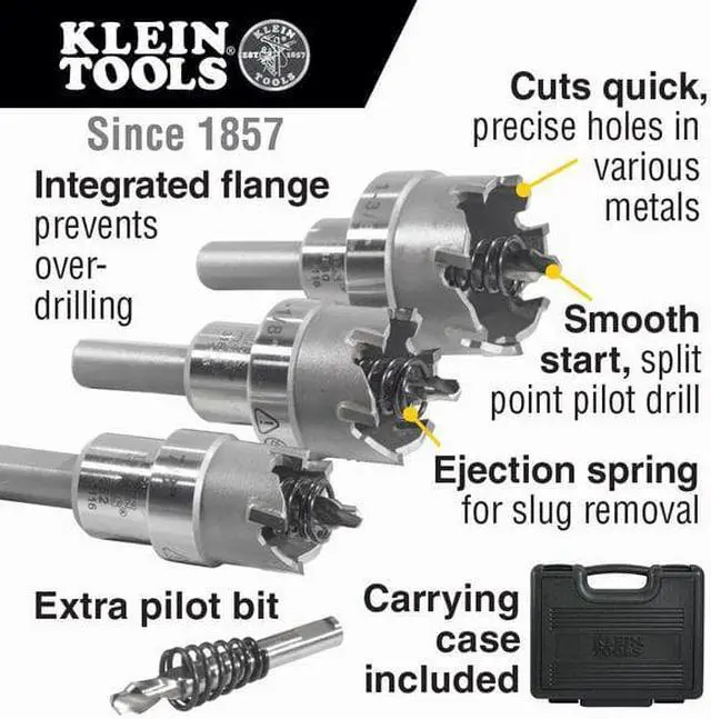 Alt view image 4 of 8 - Klein Tools 31872 Carbide-Tipped Hole Cutter Kit, 4 pieces