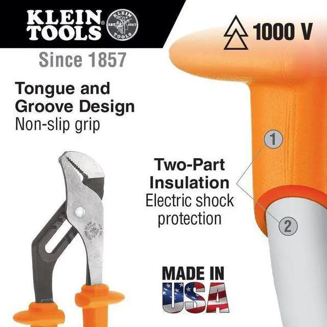 Alt view image 2 of 3 - KLEIN TOOLS D502-10-INS 10 1/4 in Straight Jaw Water Pump Plier Serrated,