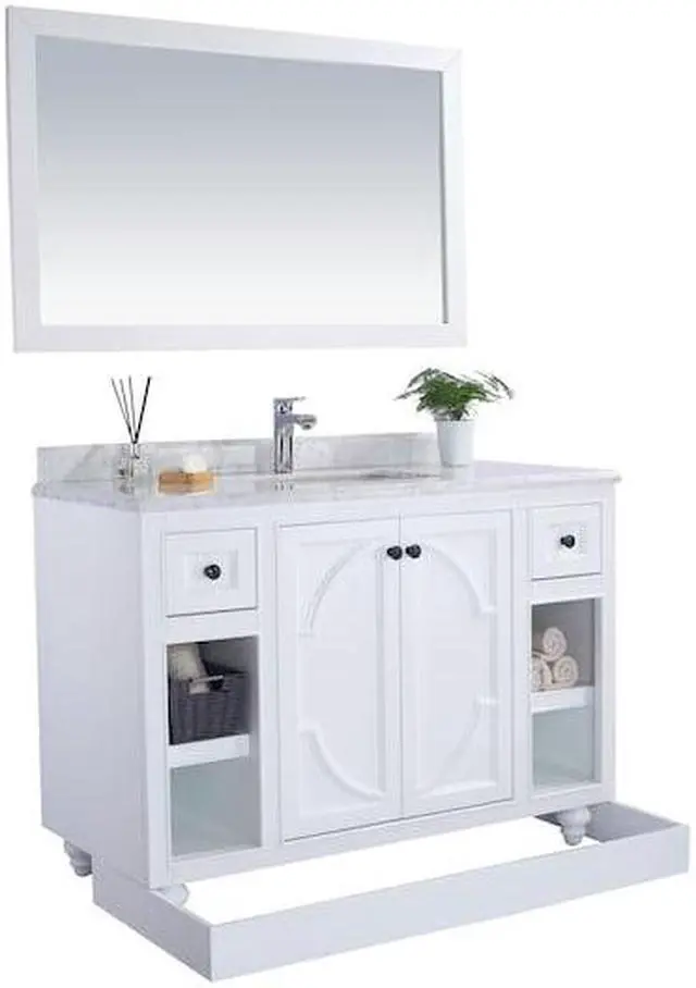 Alt view image 9 of 10 - Odyssey - 48 - White Cabinet + White Stripes Marble Countertop