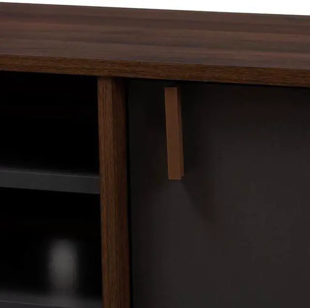 Alt view image 18 of 20 - Baxton Studio Samuel Mid-Century Modern Brown and Dark Grey Finished TV Stand