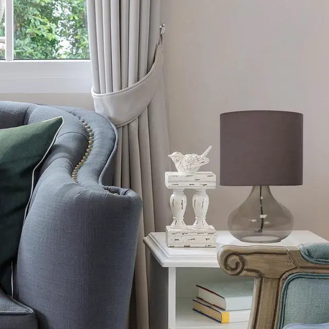 Alt view image 18 of 19 - Simple Designs Glass Raindrop Table Lamp with Fabric Shade, Smoke Gray with Gray Shade