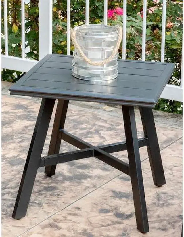 Alt view image 4 of 9 - All-Weather Commercial-Grade Aluminum 22" Square Slat-Top Side Table