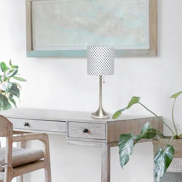 Alt view image 9 of 20 - Simple Designs Brushed Nickel Tapered Table Lamp with Polka Dot Fabric Drum Shade
