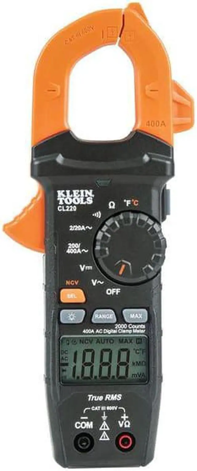 Alt view image 13 of 13 - Klein Tools CL220 400 Amp Auto-Ranging Digital Clamp Meter with Temperature/Non-Contact Voltage Detector