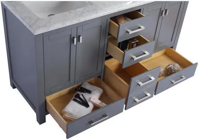Alt view image 8 of 10 - Wilson 60 - Grey Cabinet + Matte White VIVA Stone Solid Surface Countertop