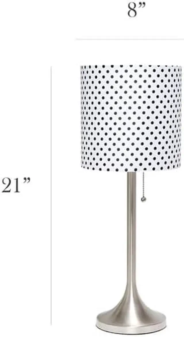 Alt view image 10 of 20 - Simple Designs Brushed Nickel Tapered Table Lamp with Polka Dot Fabric Drum Shade