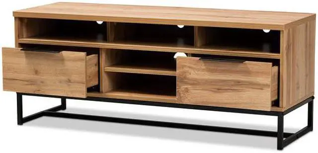 Alt view image 9 of 18 - Baxton Studio Reid Modern and Contemporary Industrial Oak Finished Wood and Black Metal 2-Drawer TV Stand