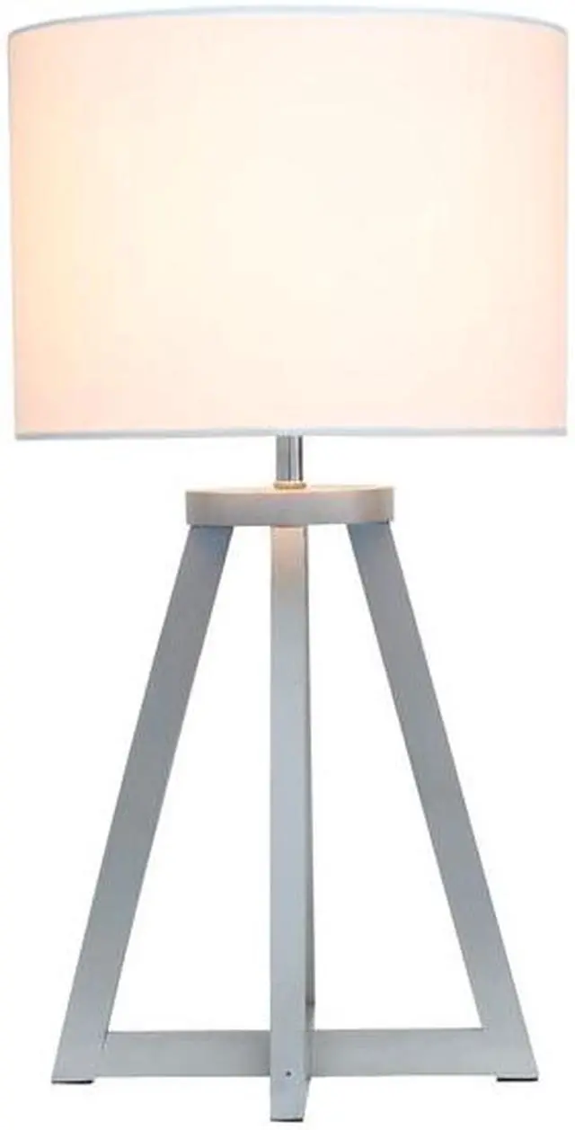 Alt view image 8 of 18 - Simple Designs Interlocked Triangular Gray Wood Table Lamp with White Fabric Shade