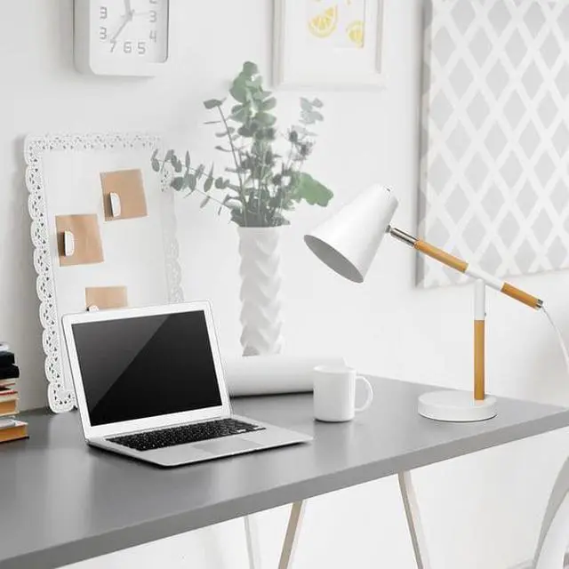 Alt view image 17 of 18 - Simple Designs White Matte and Wooden Pivot Desk Lamp