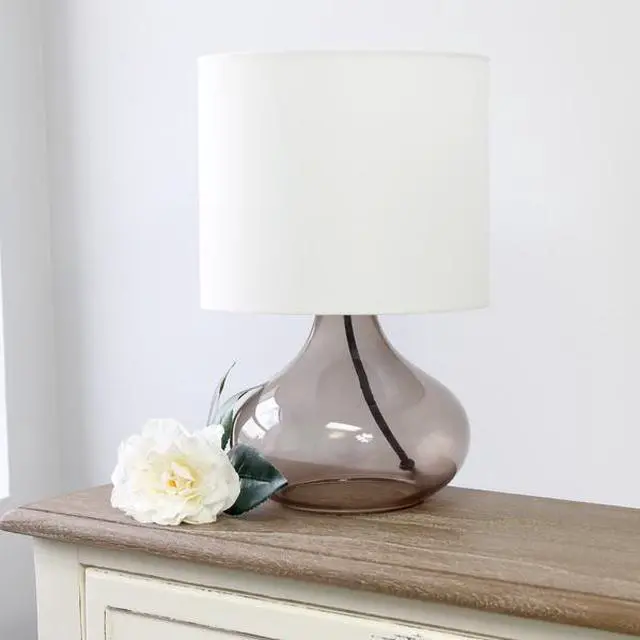 Alt view image 8 of 14 - Simple Designs Glass Raindrop Table Lamp with Fabric Shade, Smoke Gray with White Shade