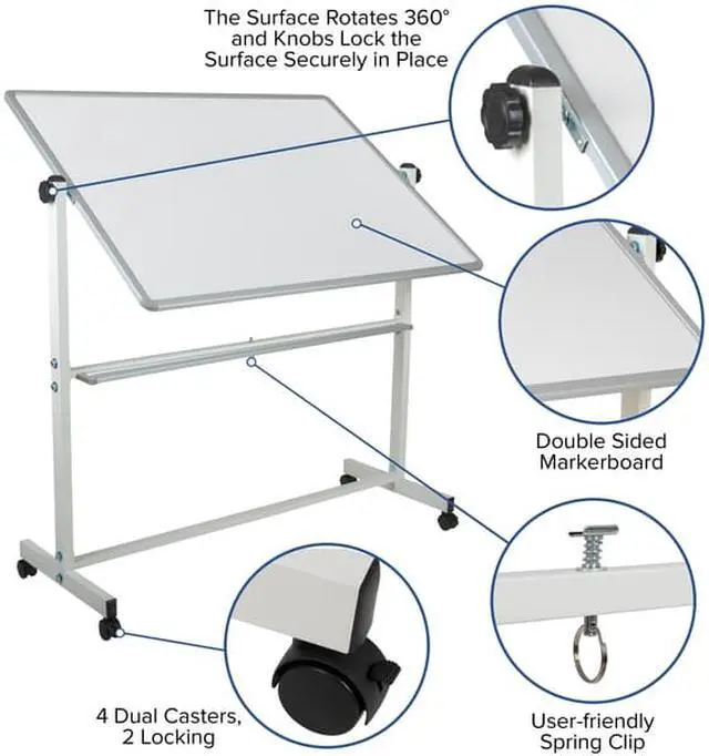 Alt view image 20 of 20 - HERCULES Series 53"W x 62.5"H Double-Sided Mobile White Board with Pen Tray
