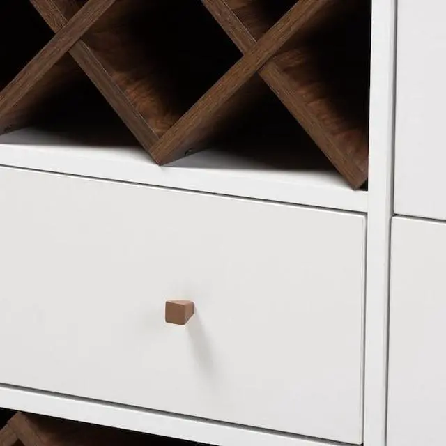 Alt view image 17 of 20 - Baxton Studio Savino Mid-Century Modern White and Walnut Finished Wood Wine Cabinet