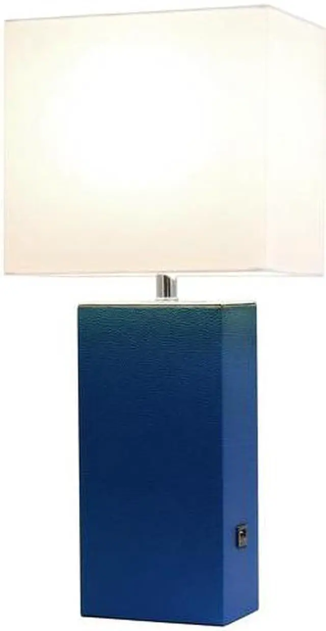 Alt view image 12 of 19 - Elegant Designs Modern Leather Table Lamp with USB and White Fabric Shade, Blue