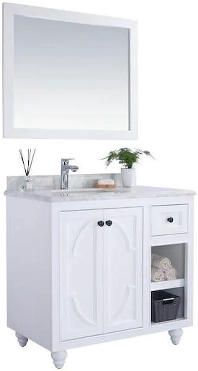 Alt view image 9 of 10 - Odyssey - 36 - White Cabinet + White Carrara Marble Countertop