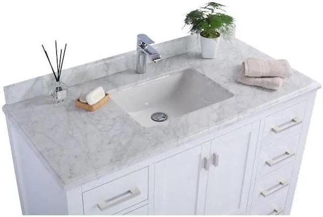 Alt view image 10 of 10 - Wilson 48 - White Cabinet + White Carrara Marble Countertop