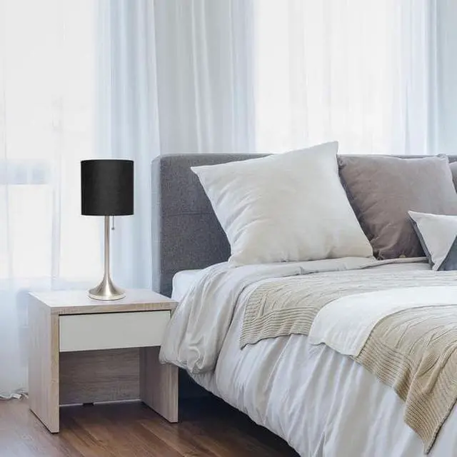 Alt view image 10 of 20 - Simple Designs Brushed Nickel Tapered Table Lamp with Black Fabric Drum Shade