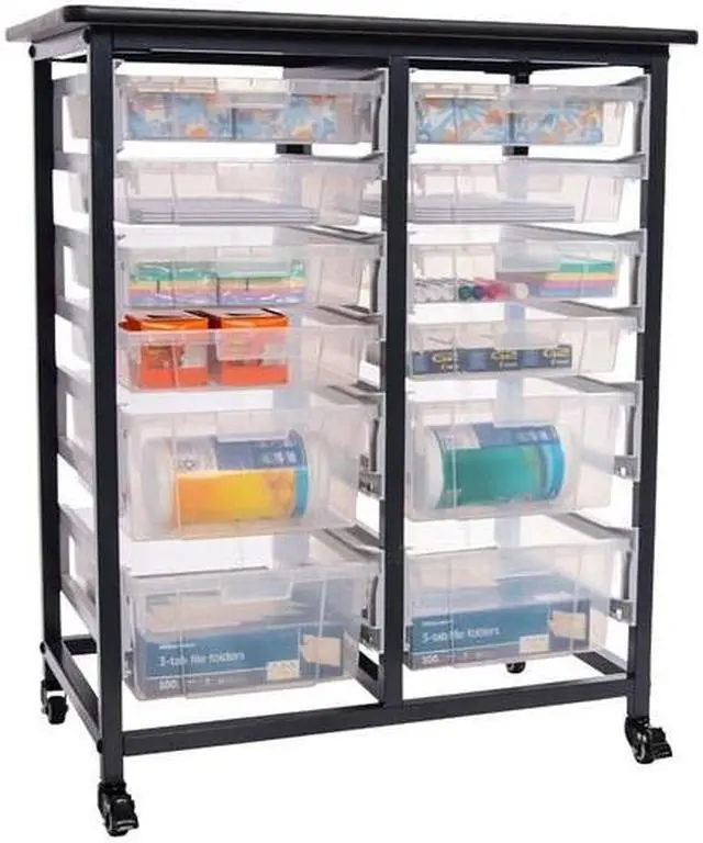 Alt view image 13 of 14 - Luxor Furniture Mobile Bin Storage Unit - Double Row with Large and Small Clear Bins