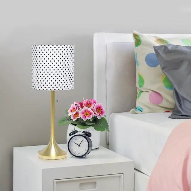 Alt view image 12 of 20 - Simple Designs Gold Tapered Table Lamp with Polka Dot Fabric Drum Shade
