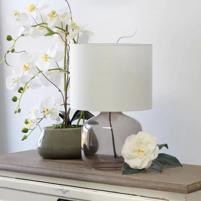 Alt view image 9 of 15 - Simple Designs  Glass Table Lamp with Fabric Shade, Smoke with White Shade