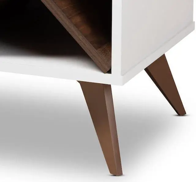 Alt view image 18 of 20 - Baxton Studio Savino Mid-Century Modern White and Walnut Finished Wood Wine Cabinet