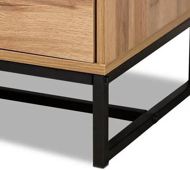 Alt view image 13 of 18 - Baxton Studio Reid Modern and Contemporary Industrial Oak Finished Wood and Black Metal 2-Drawer TV Stand