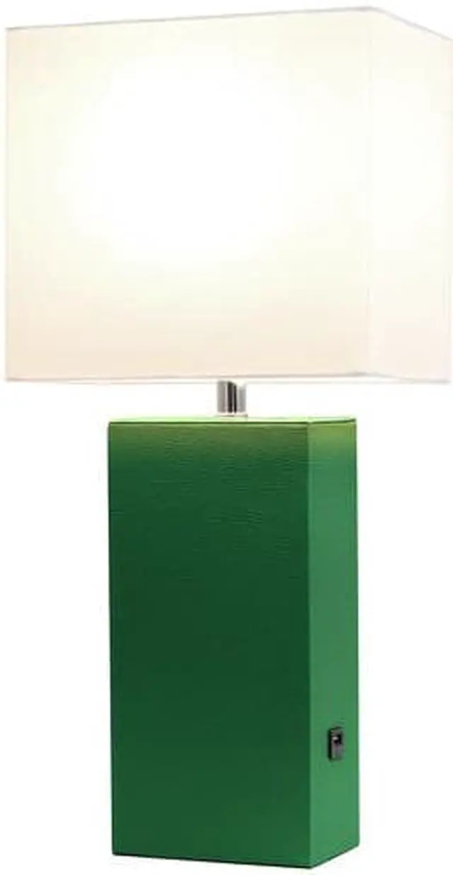 Alt view image 12 of 18 - Elegant Designs Modern Leather Table Lamp with USB and White Fabric Shade, Green