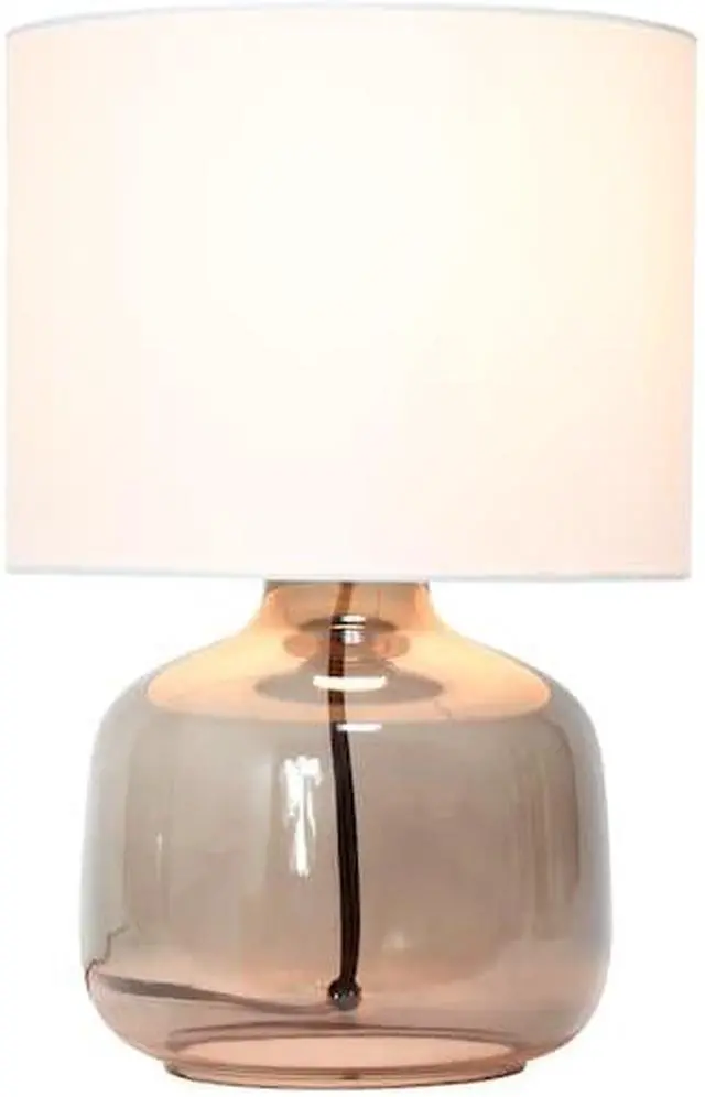 Alt view image 12 of 15 - Simple Designs  Glass Table Lamp with Fabric Shade, Smoke with White Shade