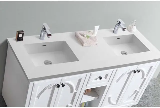 Alt view image 5 of 8 - Odyssey - 60 - White Cabinet + Matte White VIVA Stone Solid Surface Countertop