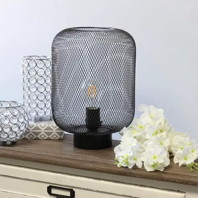 Alt view image 9 of 15 - Simple Designs Black Metal Mesh Industrial Table Lamp