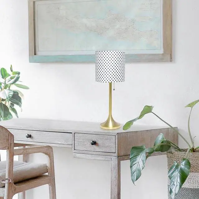 Alt view image 9 of 20 - Simple Designs Gold Tapered Table Lamp with Polka Dot Fabric Drum Shade