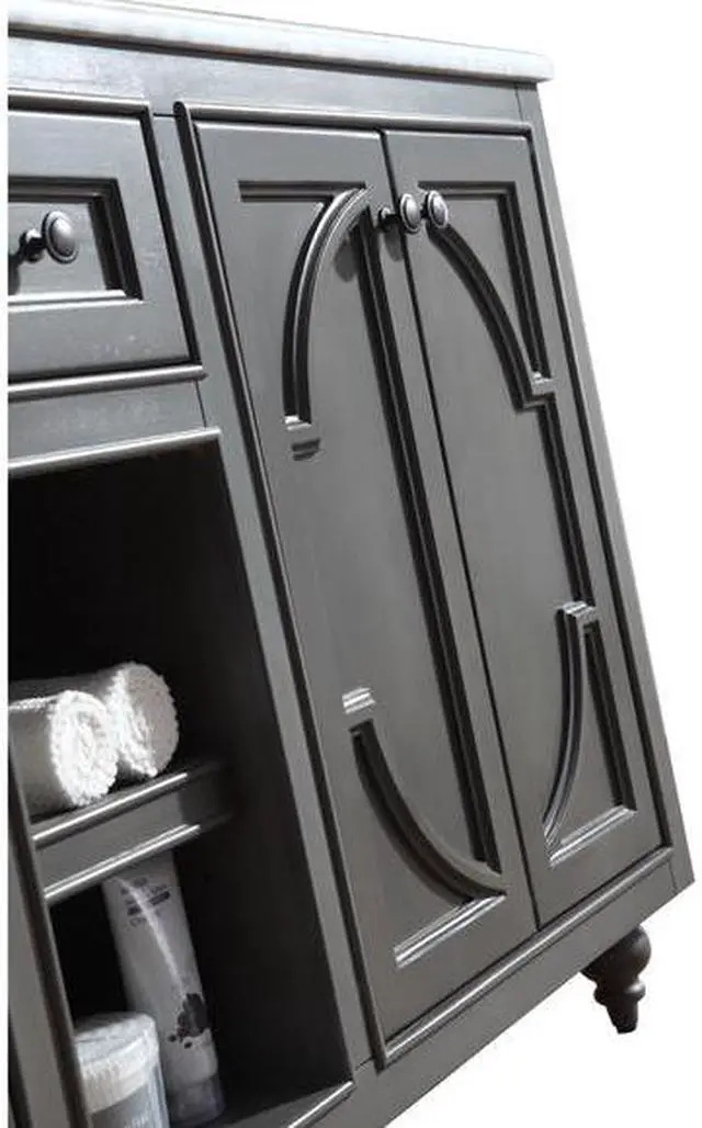 Alt view image 10 of 10 - Odyssey - 60 - Maple Grey Cabinet + White Stripes Marble Countertop
