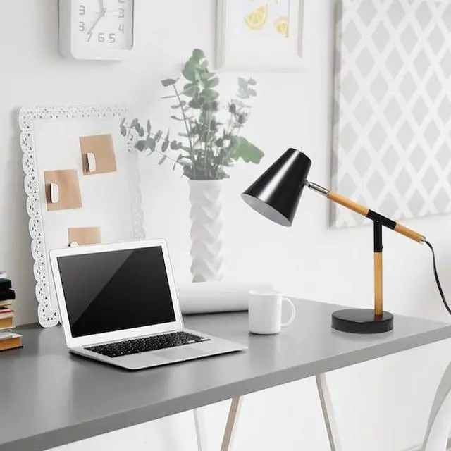 Alt view image 15 of 16 - Simple Designs Black Matte and Wooden Pivot Desk Lamp