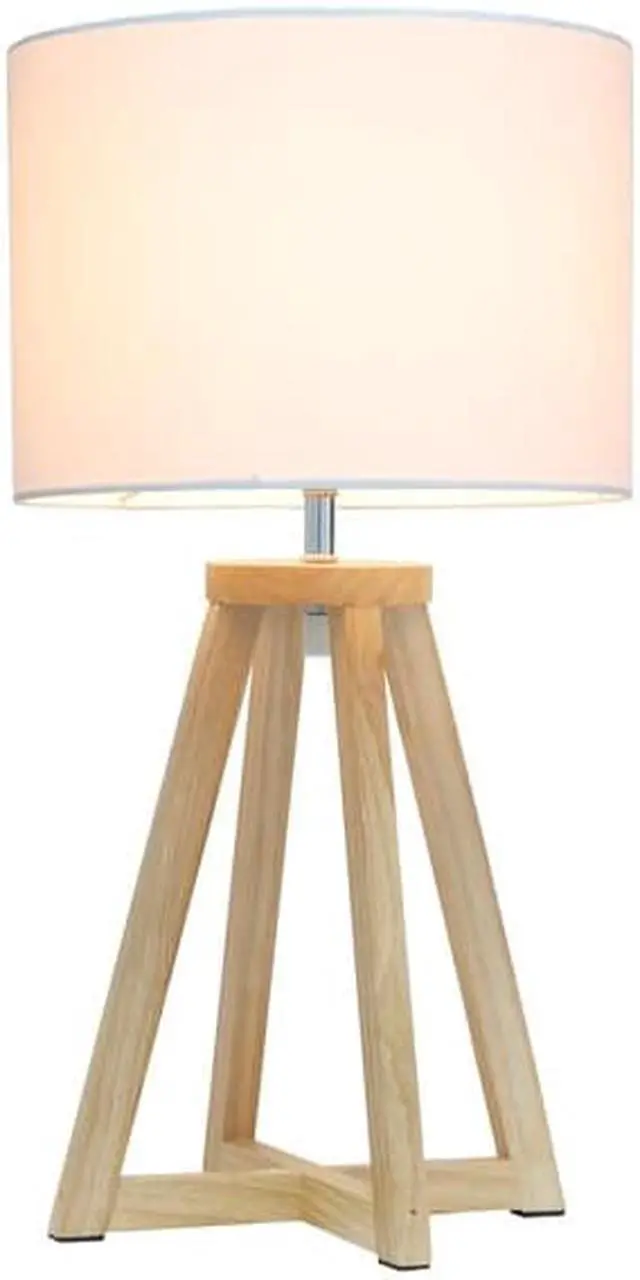 Alt view image 8 of 18 - Simple Designs Interlocked Triangular Natural Wood Table Lamp with White Fabric Shade