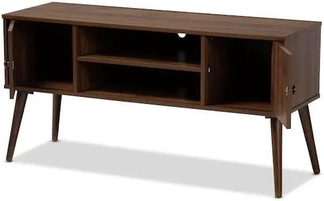 Alt view image 5 of 10 - Baxton Studio Alard Mid-Century Modern Walnut Brown Finished 2-Door Wood TV Stand