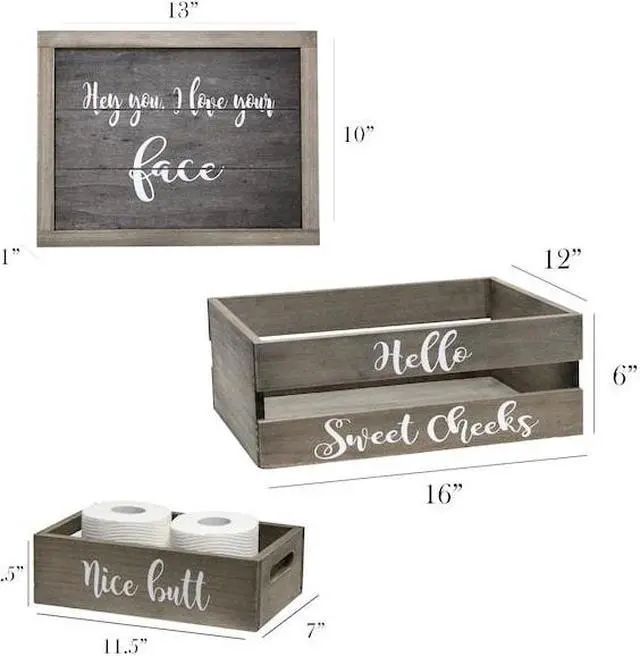 Alt view image 13 of 20 - Elegant Designs Three Piece Decorative Wood Bathroom Set, Large, Cheeky  (1 Towel Holder, 1 Frame, 1 Toilet Paper Holder)