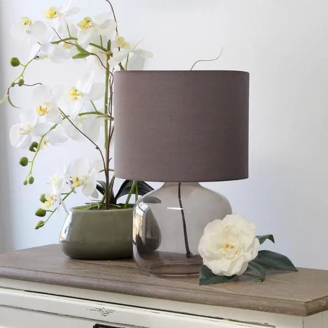 Alt view image 8 of 15 - Simple Designs Glass Table Lamp with Fabric Shade, Smoke with Gray Shade