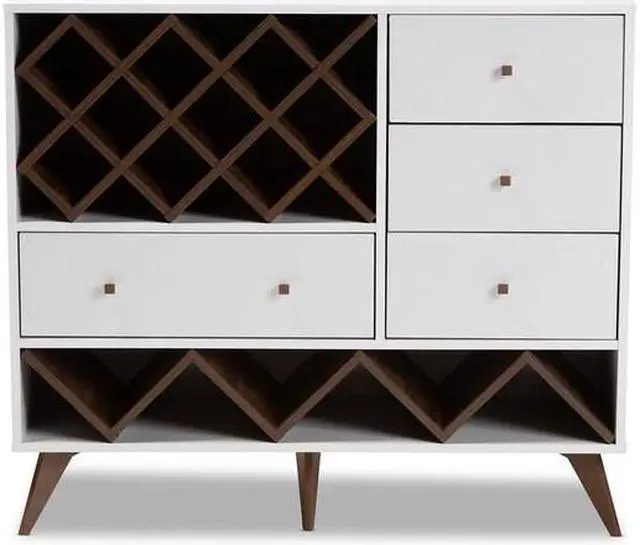 Alt view image 15 of 20 - Baxton Studio Savino Mid-Century Modern White and Walnut Finished Wood Wine Cabinet
